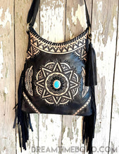 Load image into Gallery viewer, Mandala Feather Cross Body Leather Boho Bag-Apparel & Accessories-Dreamtime Boho-Black-Dreamtime Boho