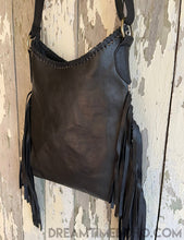 Load image into Gallery viewer, Mandala Feather Cross Body Leather Boho Bag-Apparel & Accessories-Dreamtime Boho-Black-Dreamtime Boho