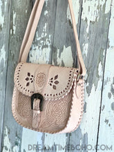 Load image into Gallery viewer, Hand Tooled Rustic Rose Leather Crossbody Saddle Boho Bag-Handbags, Wallets & Cases-Dreamtime Boho-Natural-Dreamtime Boho