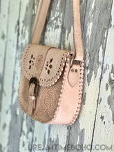 Load image into Gallery viewer, Hand Tooled Rustic Rose Leather Crossbody Saddle Boho Bag-Handbags, Wallets & Cases-Dreamtime Boho-Natural-Dreamtime Boho