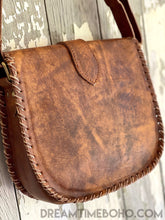 Load image into Gallery viewer, Hand Tooled Rustic Rose Leather Crossbody Saddle Boho Bag-Handbags, Wallets & Cases-Dreamtime Boho-Natural-Dreamtime Boho