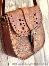 Load image into Gallery viewer, Hand Tooled Rustic Rose Leather Crossbody Saddle Boho Bag-Handbags, Wallets & Cases-Dreamtime Boho-Natural-Dreamtime Boho