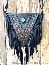 Load image into Gallery viewer, Handcrafted Leather Fringe Boho Bag-Crossbody Bag-Dreamtime Boho -Black-Dreamtime Boho