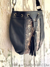 Load image into Gallery viewer, Hand Tooled Leather Crossbody Mandala Flower Boho Bag-Handbags, Wallets & Cases-Dreamtime Boho-Black-Dreamtime Boho