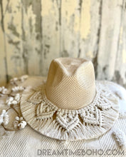 Load image into Gallery viewer, Bohemian Macrame Hat Handmade Macrame Fedora Style Hat Festival Hat-Boho Hat-Dreamtime Boho-Cream-Dreamtime Boho