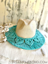 Load image into Gallery viewer, Bohemian Macrame Hat Handmade Macrame Fedora Style Hat Festival Hat-Boho Hat-Dreamtime Boho-Turquoise-Dreamtime Boho