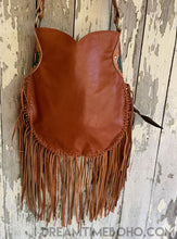 Load image into Gallery viewer, Hand Painted Wild Rose Fringe Leather Boho Bag-Crossbody Bag-Dreamtime Boho-Dreamtime Boho