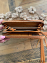 Load image into Gallery viewer, Hand Tooled Thunderbird Leather Purse Wallet with Turquoise Stone-Leather Wallet Purse-Dreamtime Boho-Black-Dreamtime Boho