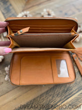 Load image into Gallery viewer, Hand Tooled Thunderbird Leather Purse Wallet with Turquoise Stone-Leather Wallet Purse-Dreamtime Boho-Black-Dreamtime Boho