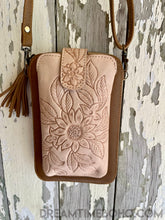 Load image into Gallery viewer, Festival Phone Bag Handtooled Leather-Leather Wallet-Dreamtime Boho -Beige festival bag-Dreamtime Boho