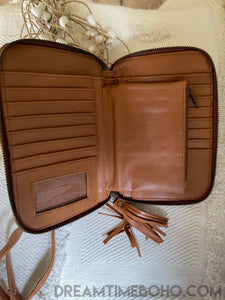 Festival Phone Bag Handtooled Leather-Leather Wallet-Dreamtime Boho -Beige festival bag-Dreamtime Boho