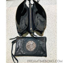Load image into Gallery viewer, Hand Tooled Dragonfly Leather Croosbody Purse Leather Bag-Clutch/Purse-Dreamtime Boho-26cmx19cm-Black-Dreamtime Boho