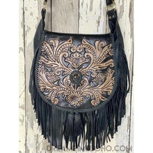 Load image into Gallery viewer, Shaylee Hand Carved Fringe Leather Boho Bag-Handbags, Wallets & Cases-Dreamtime Boho-Black Stone-Dreamtime Boho