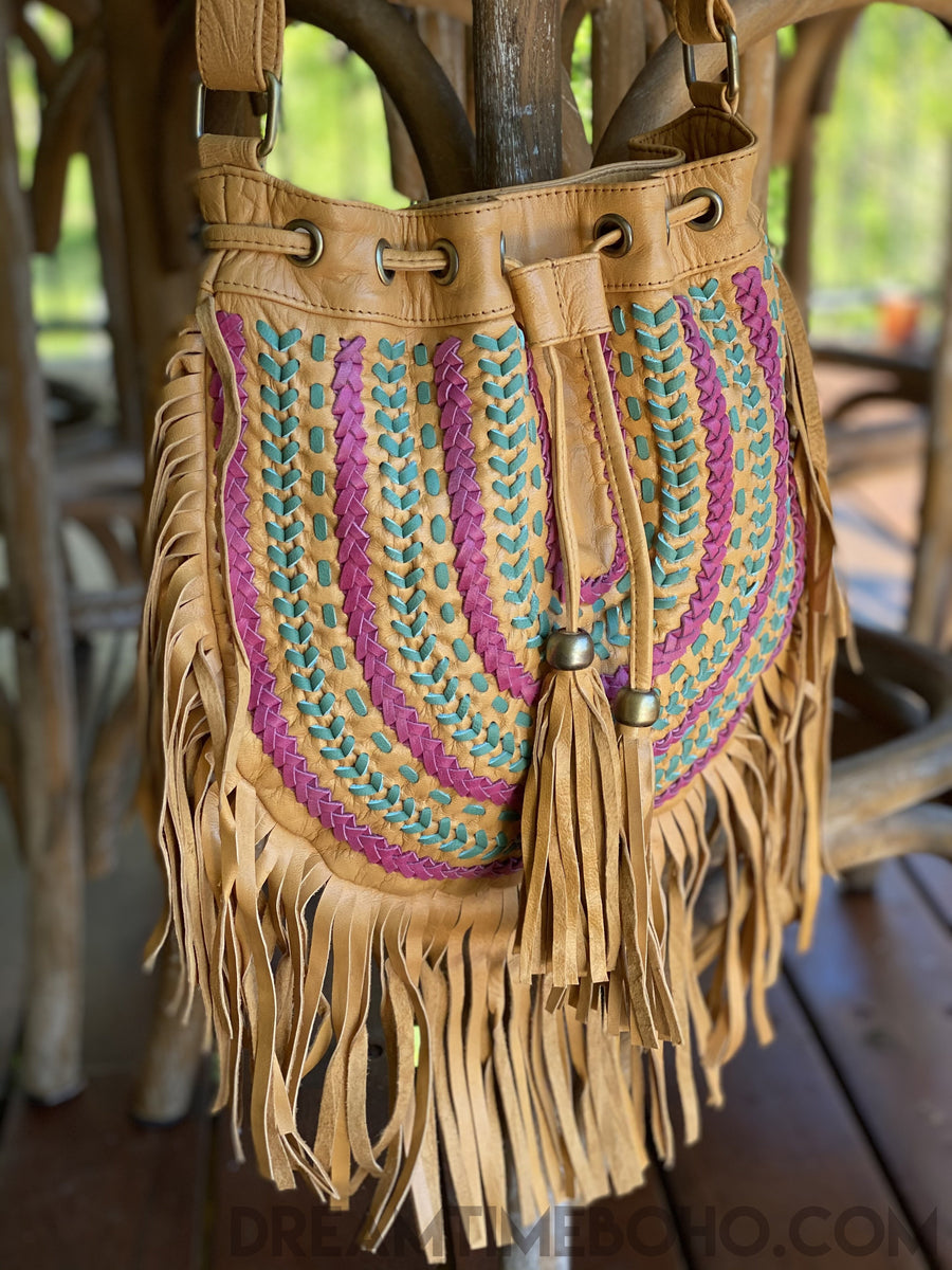 Gypsy Weave Leather Fringed Boho Bag Distressed Brown – Dreamtime Boho