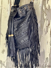 Load image into Gallery viewer, Handmade Gypsy Dream Drawstring Fringe Leather Boho Bag-Crossbody Handbag-Dreamtime Boho-Black-Dreamtime Boho