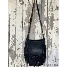 Load image into Gallery viewer, Shaylee Hand Carved Fringed Leather Boho Bag-Boho Fringe Bag-Dreamtime Boho -Black Stone-Dreamtime Boho