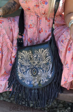 Load image into Gallery viewer, Shaylee Hand Carved Fringe Leather Boho Bag-Handbags, Wallets & Cases-Dreamtime Boho-Black Stone-Dreamtime Boho