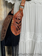 Load image into Gallery viewer, Black Leather Suede Handtooled Fringe Boho Bag - Shakira-Boho Fringe Bag-Dreamtime Boho-Dreamtime Boho