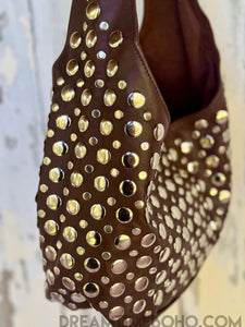 Leather Studded Shoulder Bag – Rock Star Boho Vibes-Apparel & Accessories-Dreamtime Boho -Chocolate-Dreamtime Boho