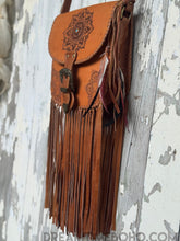 Load image into Gallery viewer, Mandala Leather Crossbody Leather Fringe Bag with Feathers