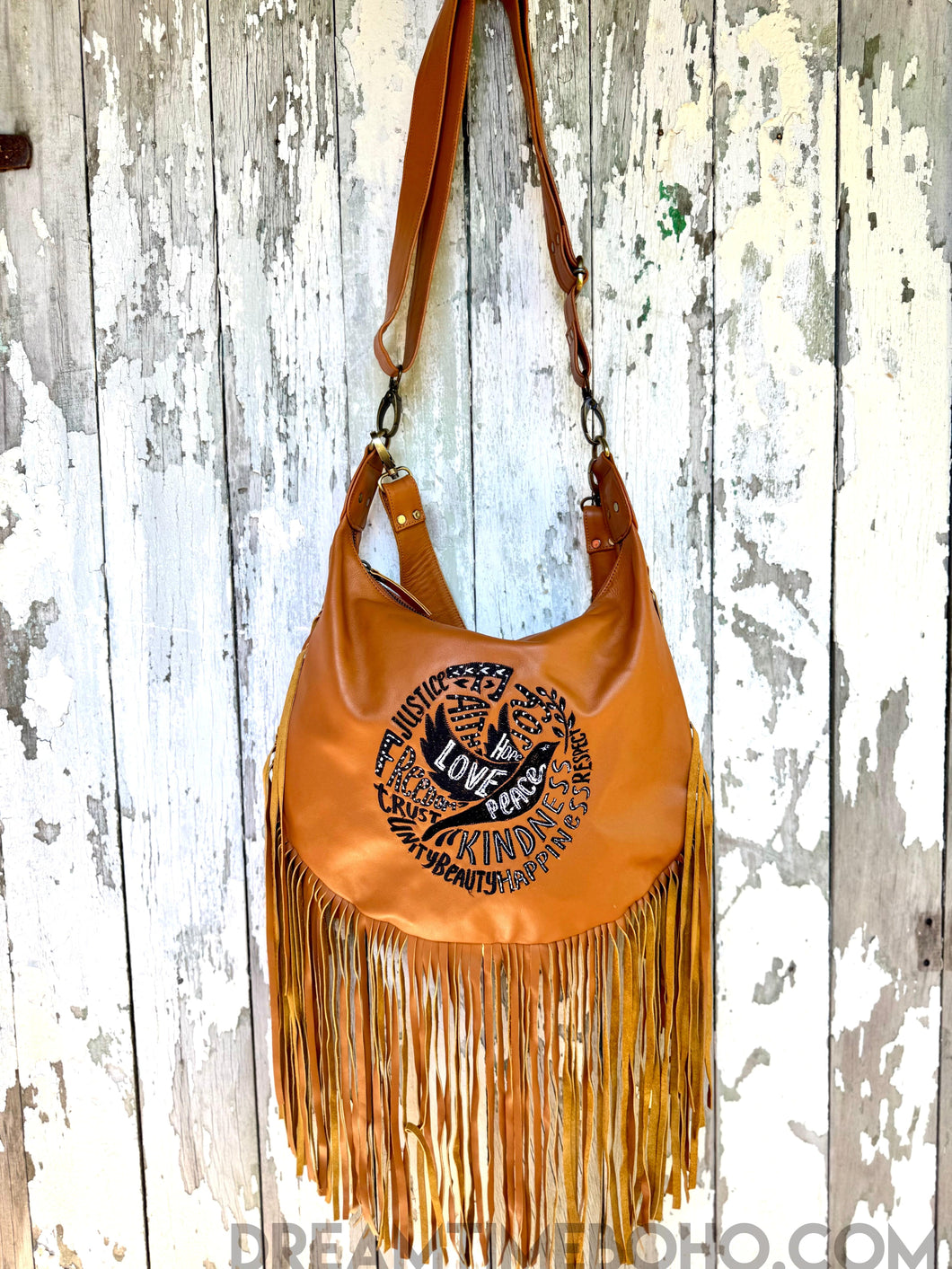 Good Vibes Leather Crossbody Boho Bag-Apparel & Accessories-Dreamtime Boho -Dreamtime Boho