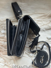 Load image into Gallery viewer, Hand-Tooled Leather Crossbody Wallet with Mandala Design-Apparel &amp; Accessories-Dreamtime Boho -Black-Dreamtime Boho