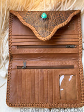 Load image into Gallery viewer, Turquoise Teardrop Mandala Hand Tooled Leather Wallet Purse-Apparel &amp; Accessories-Dreamtime Boho -Dreamtime Boho