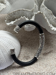 Mystic Sands Unisex Sterling Silver Rubber Cuff Bracelet-Apparel & Accessories-Dreamtime Boho -Dreamtime Boho