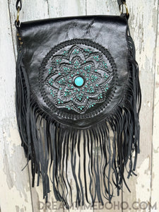 Handcrafted Mandala Leather Fringe Boho Bag-Handbags-Dreamtime Boho-Dreamtime Boho