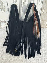 Load image into Gallery viewer, Black Feather Fringe Suede Boho Bag