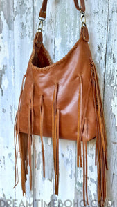 Tan Leather Boho Fringe Crossbody Bag – Handcrafted Bohemian Style-Handbags, Wallets & Cases-Dreamtime Boho -Dreamtime Boho