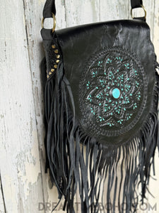 Handcrafted Mandala Leather Fringe Boho Bag-Handbags-Dreamtime Boho-Dreamtime Boho