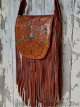 Load image into Gallery viewer, Hand Tooled Gypsy Cove Leather Crossbody Boho Bag-Fringed Bag-Dreamtime Boho-Dreamtime Boho