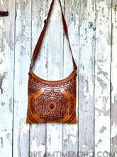 Load image into Gallery viewer, Hand Tooled Mandala Crossbody Leather Bag-Crossbody Bag-Dreamtime Boho -Brown-Dreamtime Boho