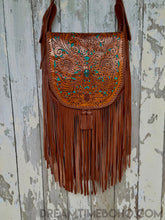 Load image into Gallery viewer, Hand Tooled Gypsy Cove Leather Crossbody Boho Bag-Fringed Bag-Dreamtime Boho-Dreamtime Boho