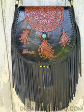 Load image into Gallery viewer, Hand Tooled Dreamcatcher Fringe Leather Boho Bag-Leather Crossbody Bag-Dreamtime Boho-Tan-Dreamtime Boho