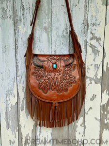 Gypsy Buffalo Fringe Leather Crossbody Boho Bag-Crossbody Bag-Dreamtime Boho-Gypsy Buffalo Rich Dark Brown-Dreamtime Boho