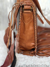 Load image into Gallery viewer, Mandala Leather Crossbody Leather Fringe Bag with Feathers
