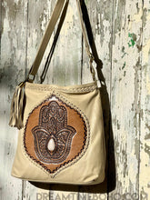 Load image into Gallery viewer, Hamsa Hand Tooled Leather Crossbody Boho Bag-Handbags, Wallets &amp; Cases-Dreamtime Boho -Dreamtime Boho