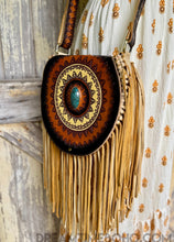 Load image into Gallery viewer, Hand Tooled Mandala Double Fringe Leather Crossbody Boho Bag-Handbags, Wallets &amp; Cases-Dreamtime Boho -Dreamtime Boho