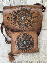 Load image into Gallery viewer, Hand Tooled Mandala Crossbody Leather Bag-Handbags-Dreamtime Boho-Brown Bag + Wallet Set-Dreamtime Boho