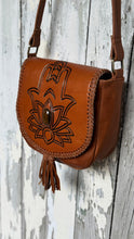 Load image into Gallery viewer, Hamsa Hand Leather Crossbody Boho Handbag