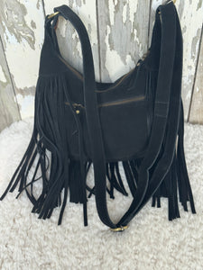 Black Feather Fringe Suede Boho Bag