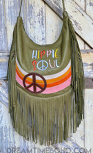 Load image into Gallery viewer, Hippie Soul Leather Fringe Bag -Olive Green-Leather Crossbody Bag-Dreamtime Boho -Dreamtime Boho