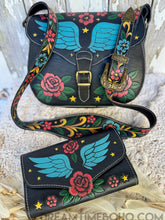 Load image into Gallery viewer, Angel Wings &amp; Roses Hand Painted Leather Crossbody Bag &amp; Wallet Set-Handbags, Wallets &amp; Cases-Dreamtime Boho -Dreamtime Boho