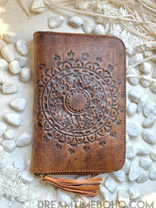 Mandala Turquoise Stone Hand Tooled Leather Wallet Purse-Apparel & Accessories-Dreamtime Boho -Dreamtime Boho