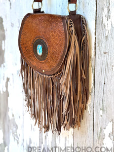 Desert Spirit Turquoise Fringe Crossbody Boho Bag-Handbags, Wallets & Cases-Dreamtime Boho -Dreamtime Boho