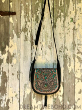 Load image into Gallery viewer, Tooled Leather Crossbody Boho Bag Turquoise/Black-Crossbody Handbag-Dreamtime Boho-Dreamtime Boho