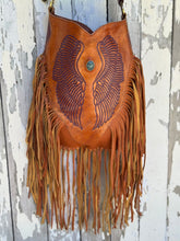 Load image into Gallery viewer, Hand Tooled Dream Angel Fringe Leather Boho Bag