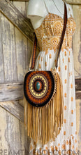 Load image into Gallery viewer, Hand Tooled Mandala Double Fringe Leather Crossbody Boho Bag-Handbags, Wallets &amp; Cases-Dreamtime Boho -Dreamtime Boho